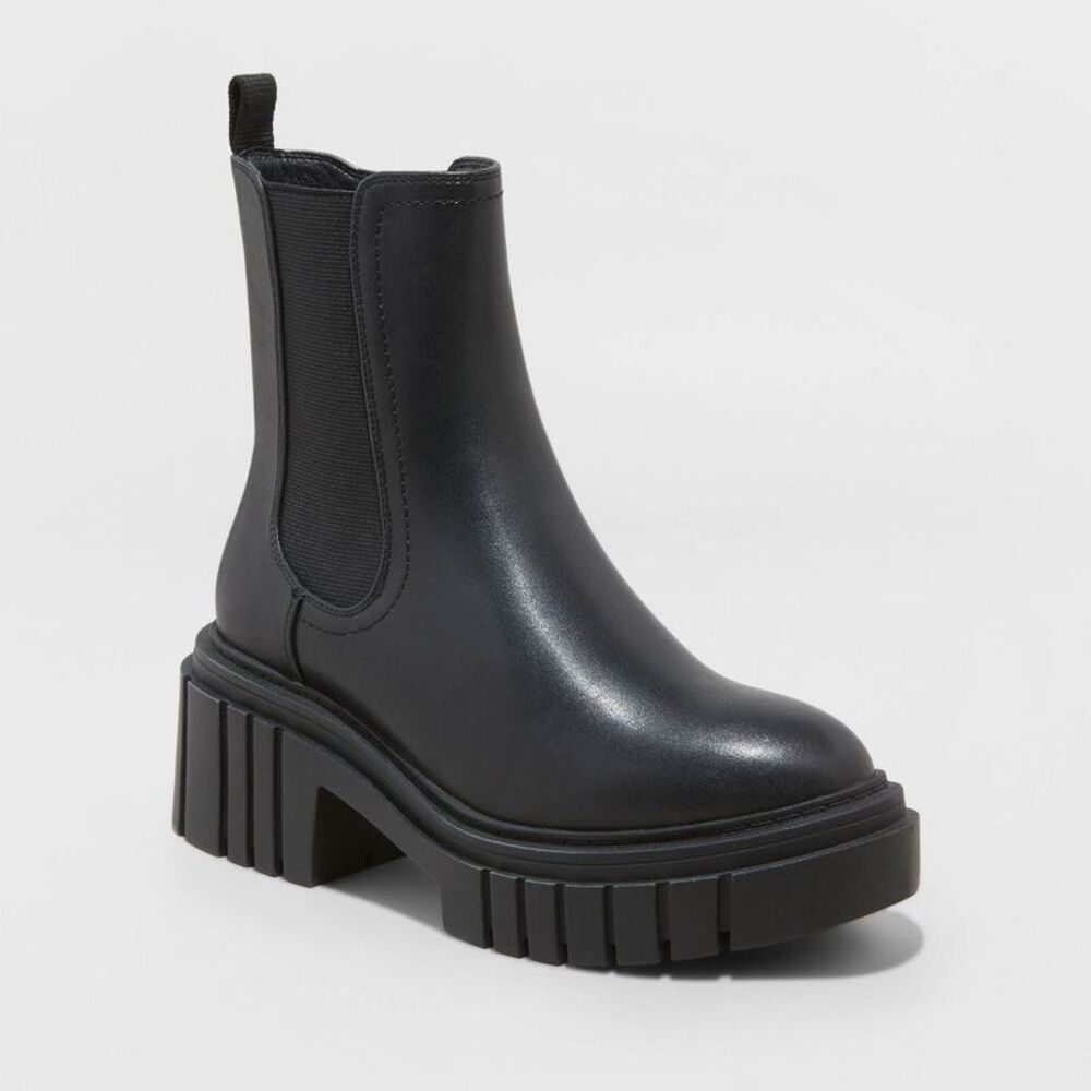 Wild Fable - Wild Fable Women's Leather Ankle Chelsea Boots Pla Black